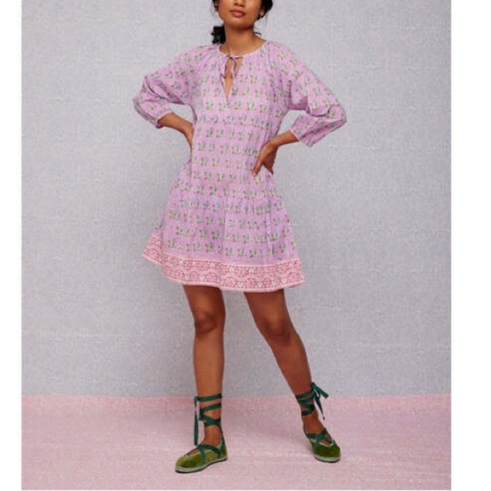 SZ Blockprints Priya dress violet paisley cotton gauze Medium - Picture 7 of 7